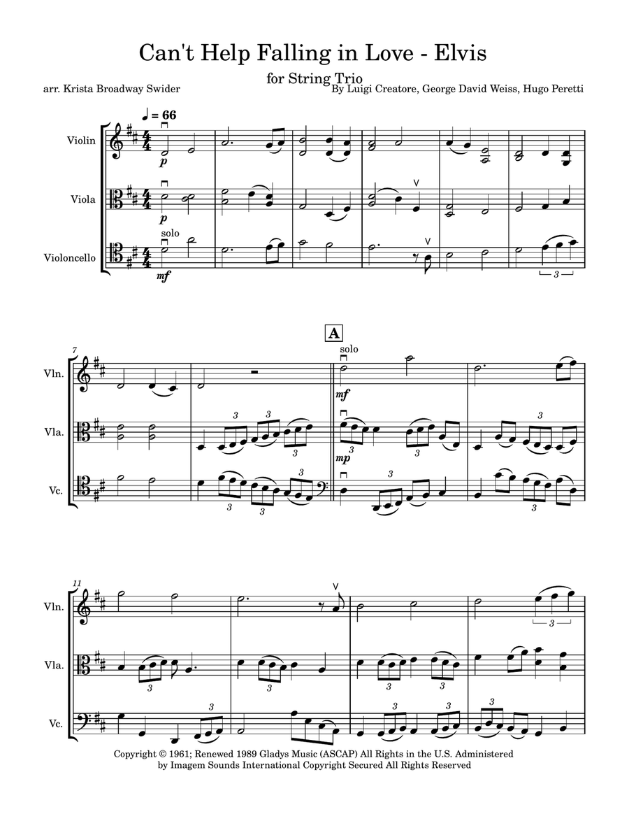 Can't Help Falling In Love String Trio scores gallery preview page 1