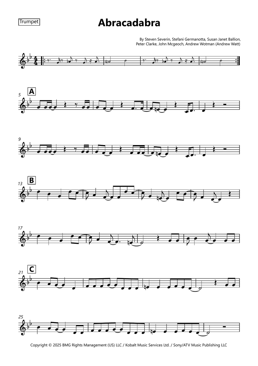 Abracadabra Abracadabra B-Flat Trumpet scores gallery preview page 1