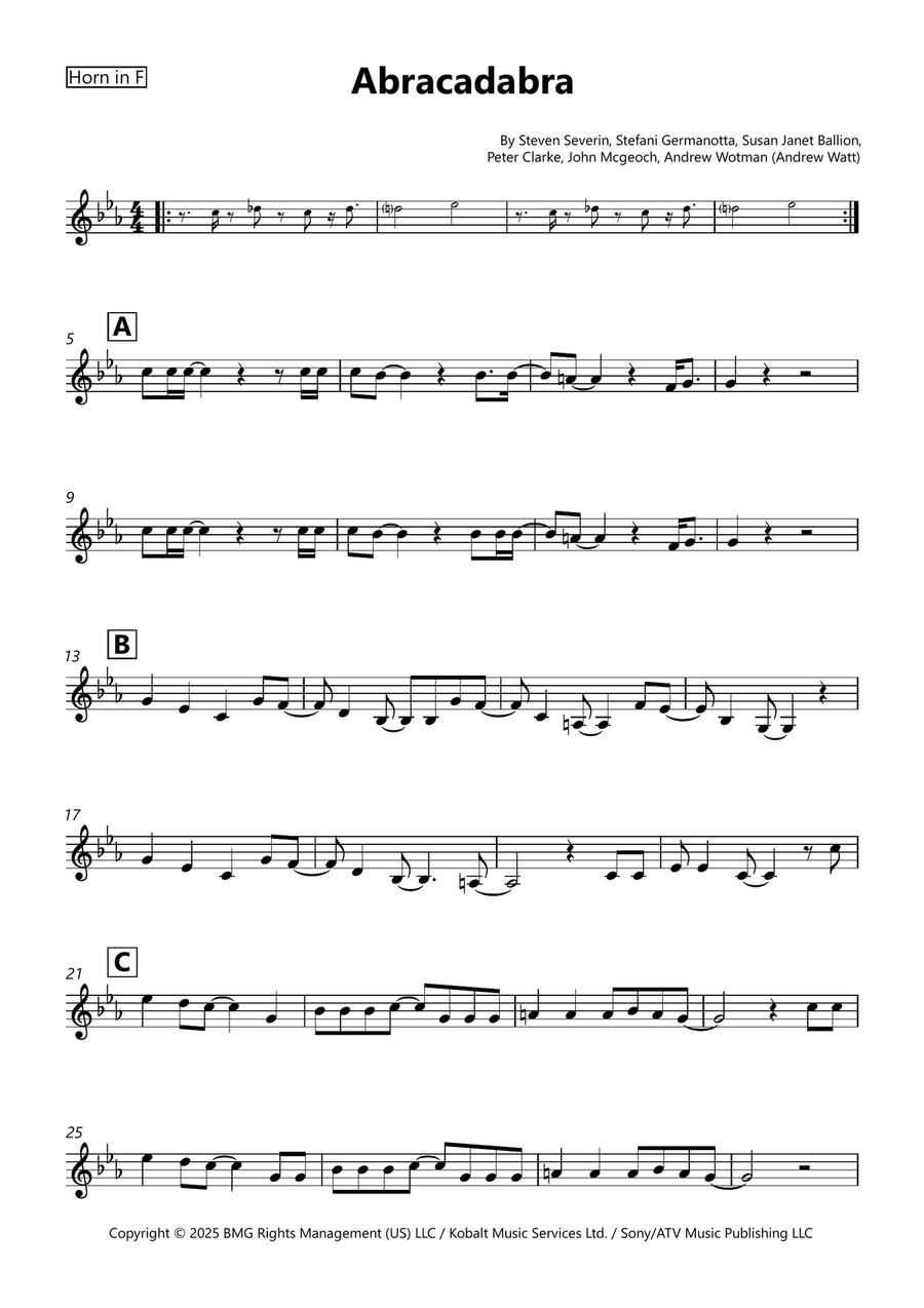 Abracadabra Abracadabra Horn Solo scores gallery preview page 1