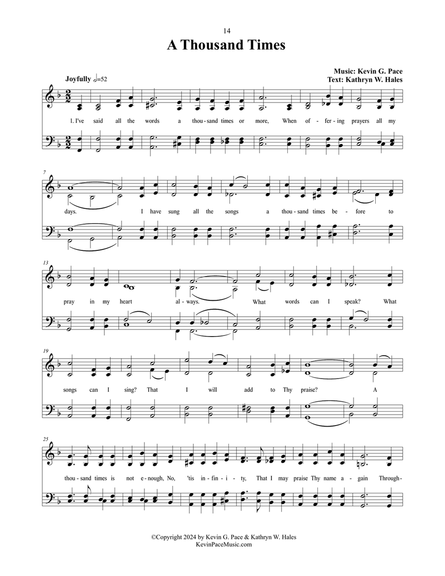 A Thousand Times, a sacred Christian hymn 4-Part scores gallery preview page 2