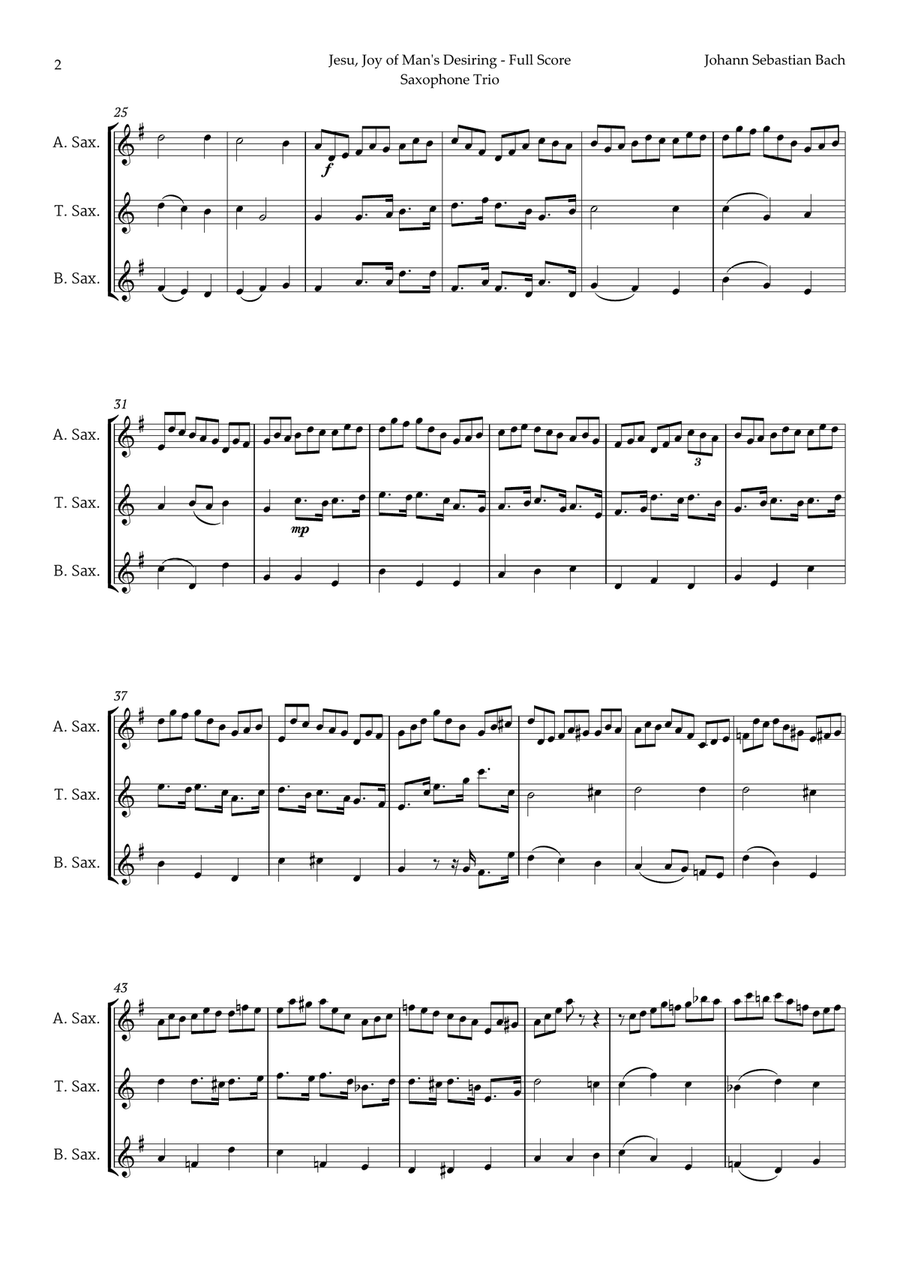 Jesu, Joy of Man's Desiring by Bach for Saxophone Trio Woodwind Trio scores gallery preview page 2