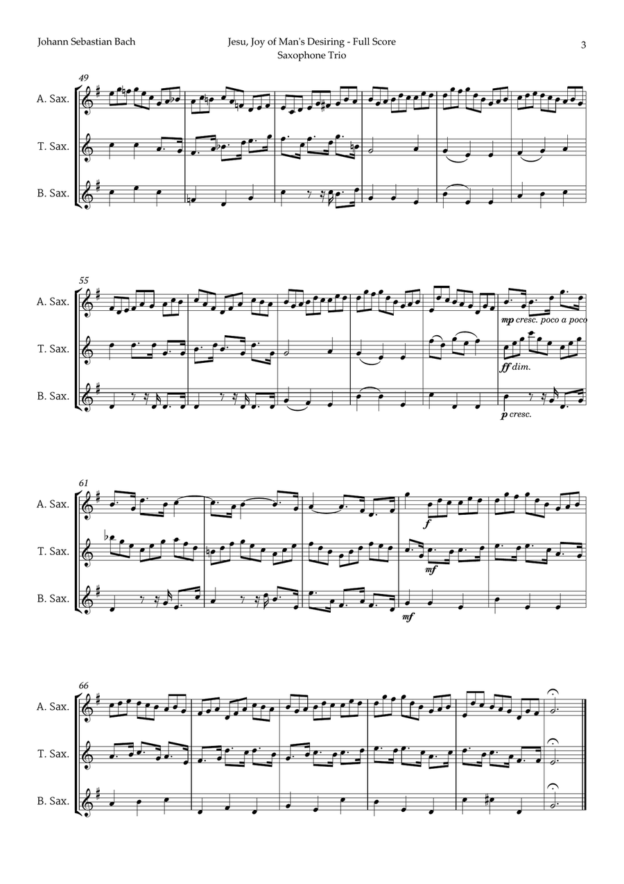 Jesu, Joy of Man's Desiring by Bach for Saxophone Trio Woodwind Trio scores gallery preview page 3
