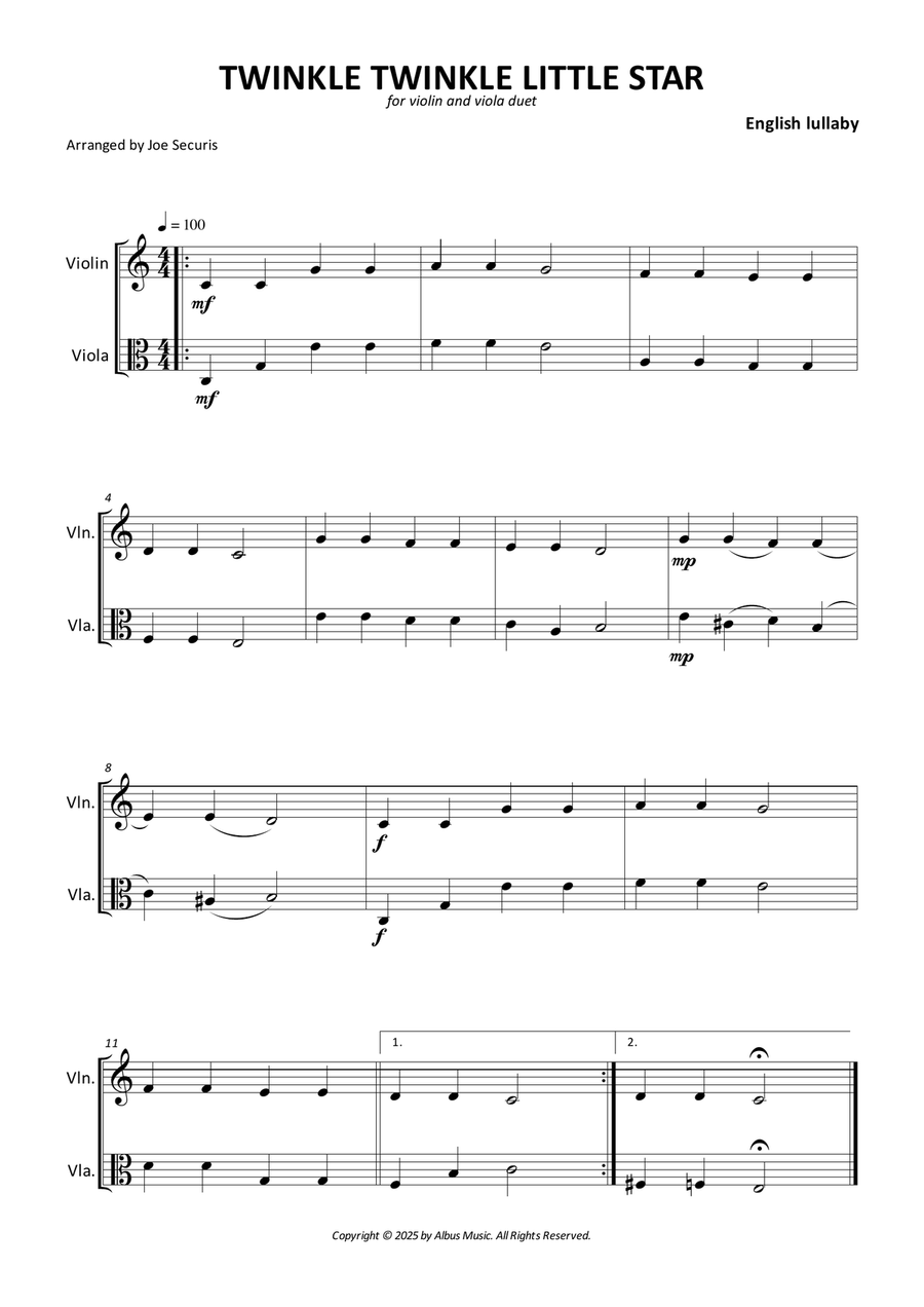 Twinkle Twinkle Little Star String Duet scores gallery preview page 1