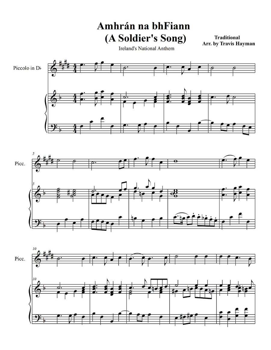 Amhrán na bhFiann - for Piccolo in Db with Piano Accompaniment Piccolo scores gallery preview page 3