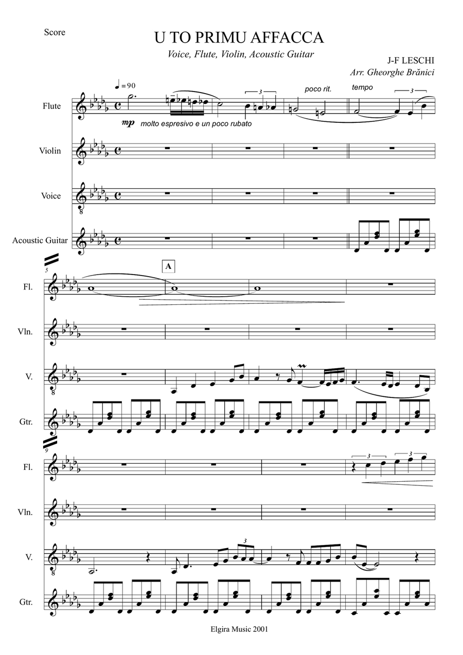 U TO PRIMU AFFACCA (corsican music) Small Ensemble scores gallery preview page 1