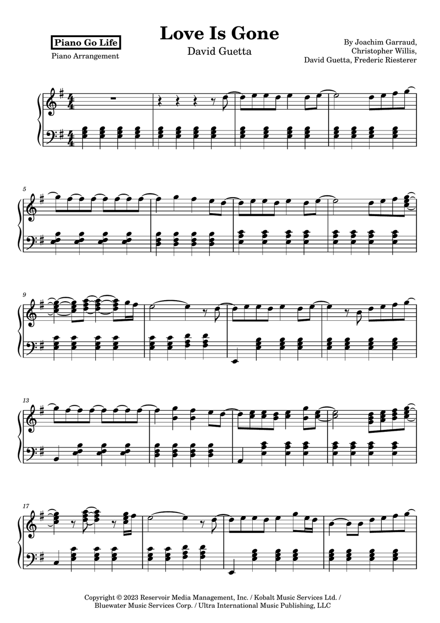 Love Is Gone Love Is Gone Piano Solo scores gallery preview page 1