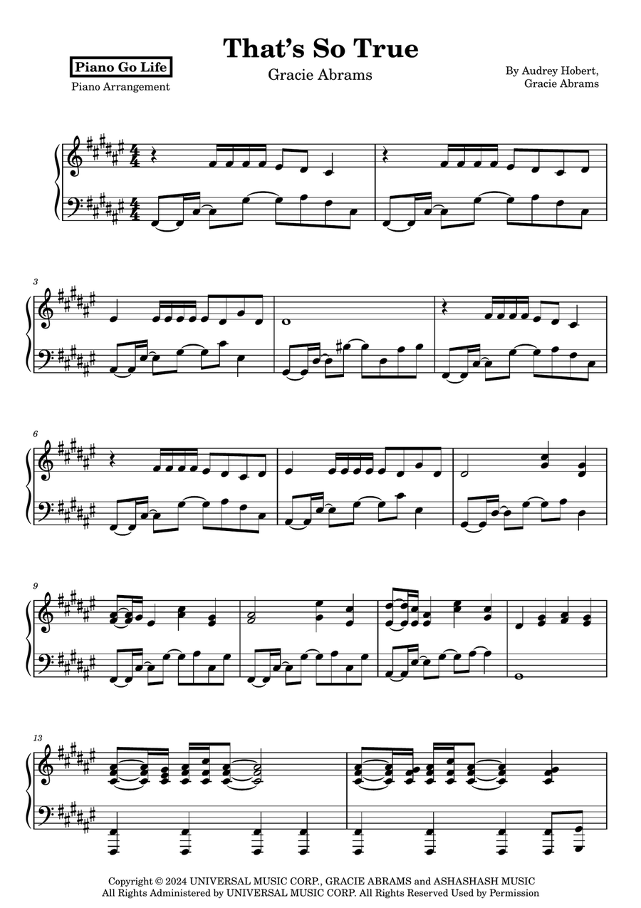 That's So True That's So True Piano Solo scores gallery preview page 1