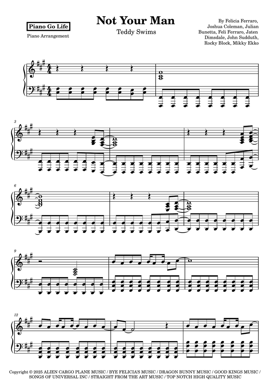 Not Your Man Not Your Man Piano Solo scores gallery preview page 1