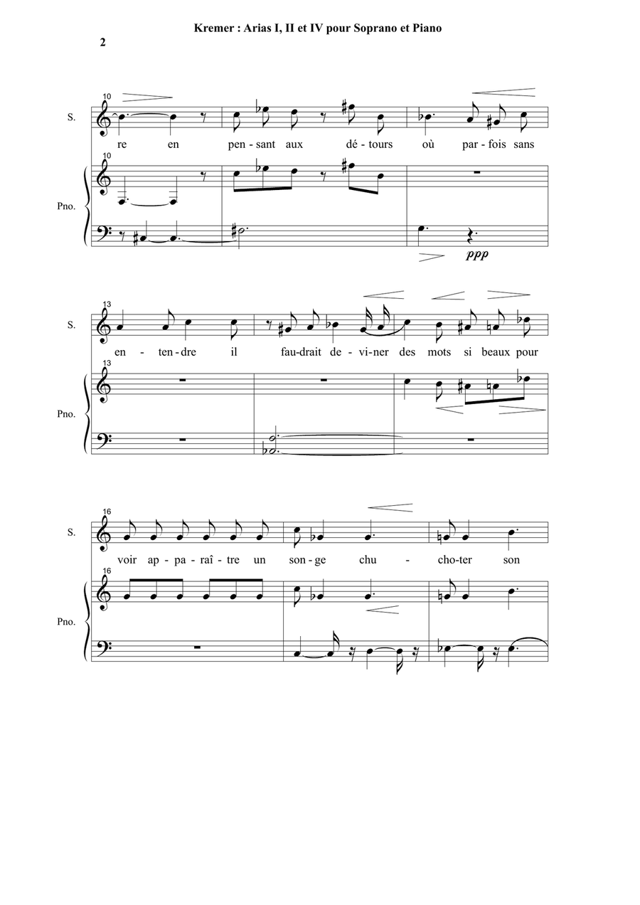 Joseph-François Kremer : Arias 1, 2 and 4 for soprano and piano Piano, Vocal scores gallery preview page 2