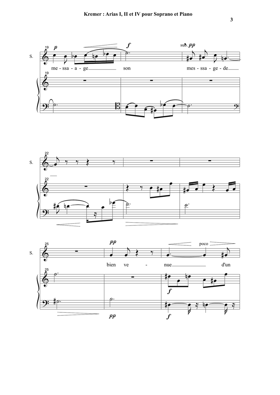 Joseph-François Kremer : Arias 1, 2 and 4 for soprano and piano Piano, Vocal scores gallery preview page 3