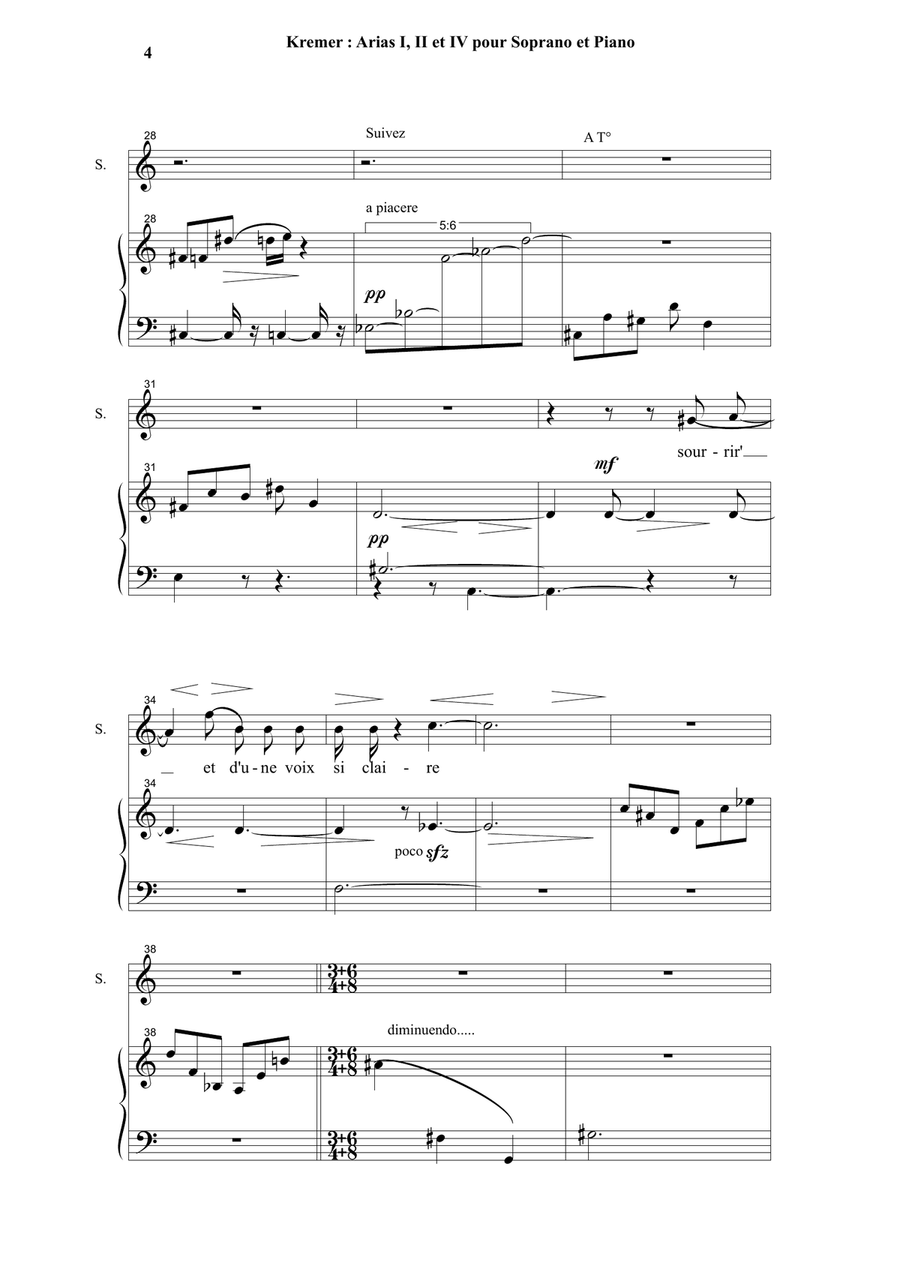 Joseph-François Kremer : Arias 1, 2 and 4 for soprano and piano Piano, Vocal scores gallery preview page 4