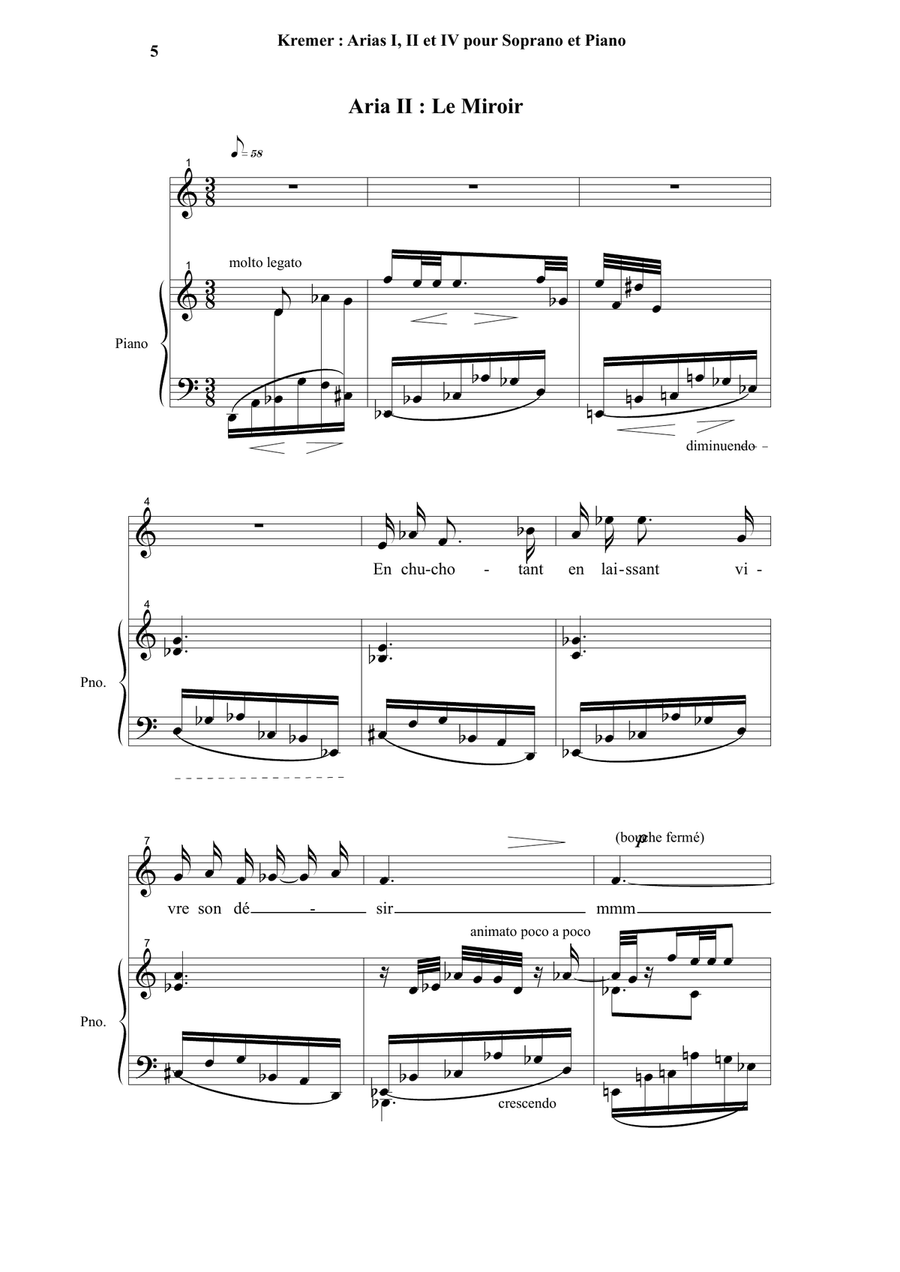 Joseph-François Kremer : Arias 1, 2 and 4 for soprano and piano Piano, Vocal scores gallery preview page 6