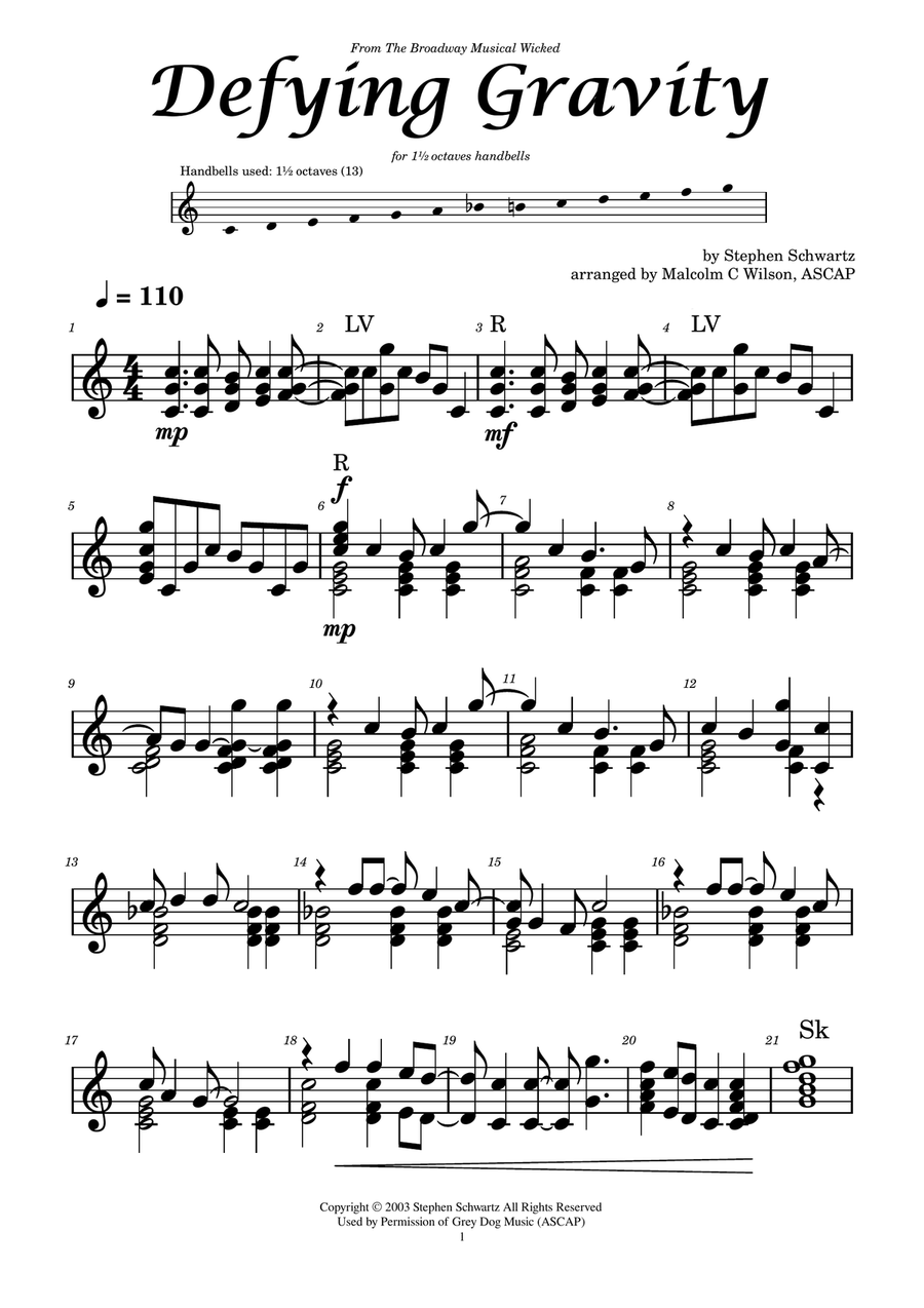 Defying Gravity Defying Gravity Handbell Choir scores gallery preview page 1