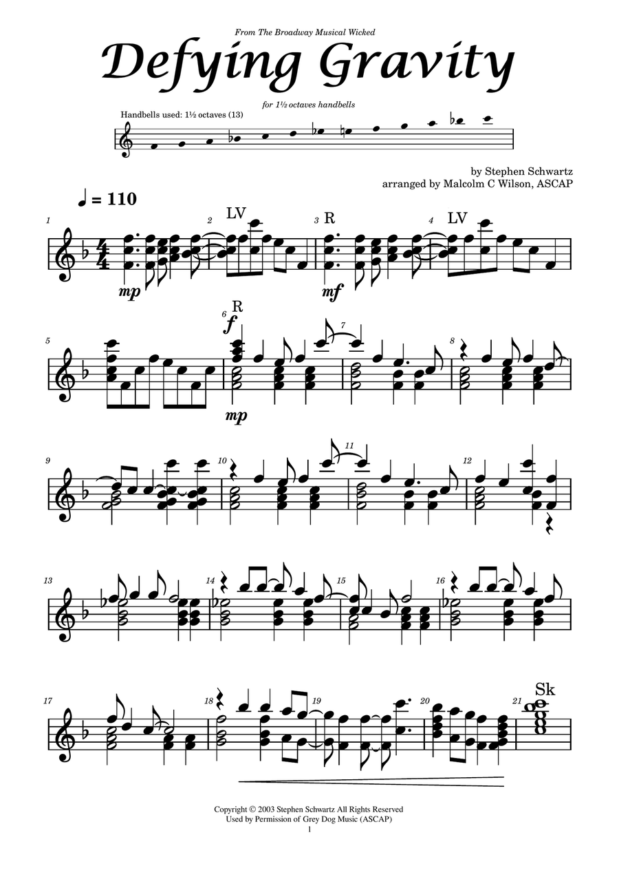 Defying Gravity Handbell Choir scores gallery preview page 1