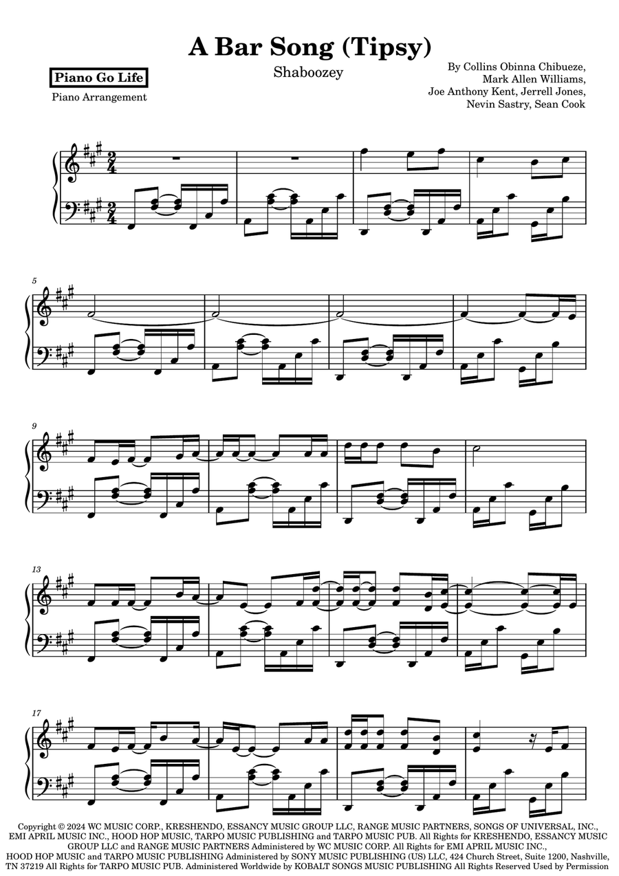 A Bar Song (Tipsy) A Bar Song (Tipsy) Piano Solo scores gallery preview page 1