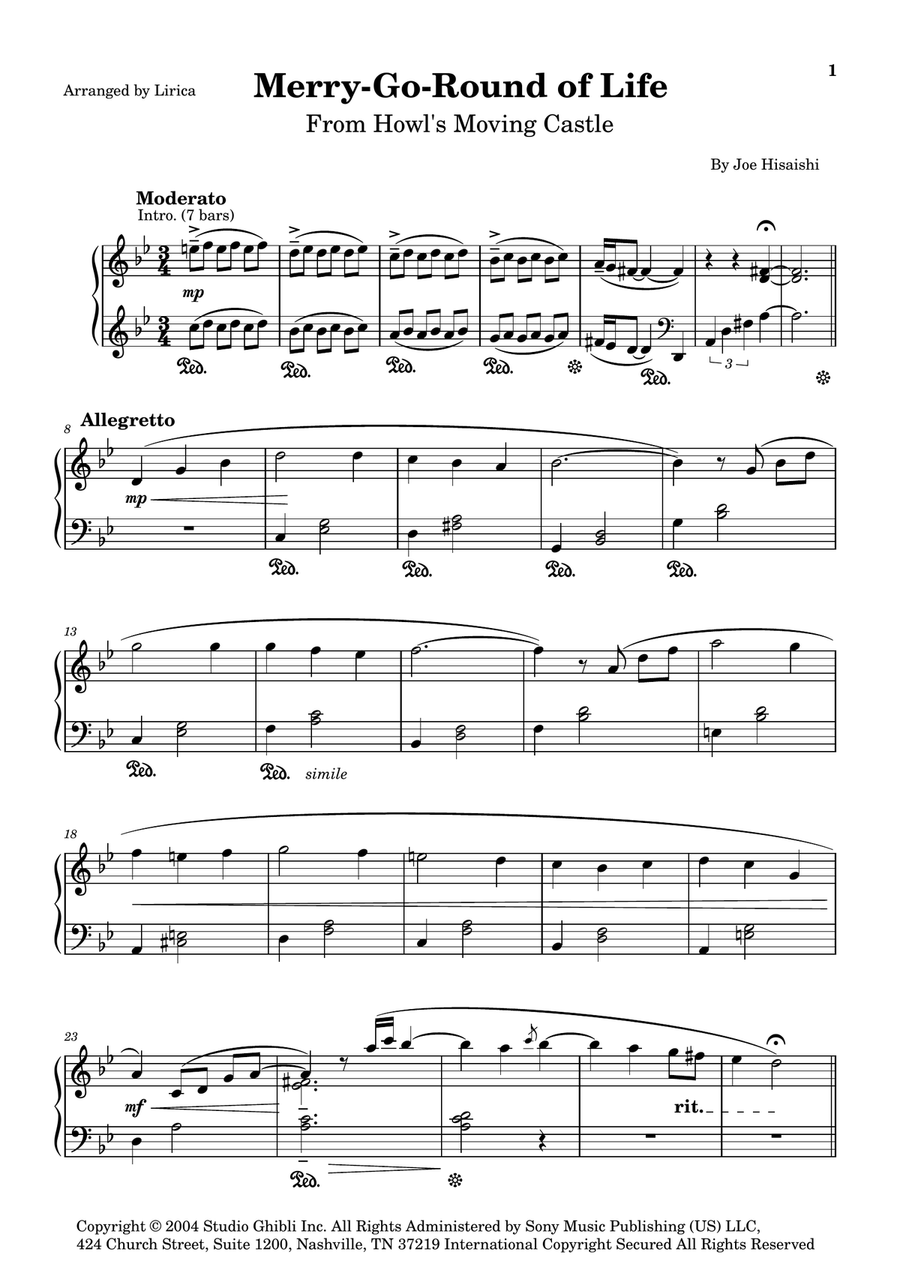 Merry-Go-Round Of Life Easy Piano scores gallery preview page 1