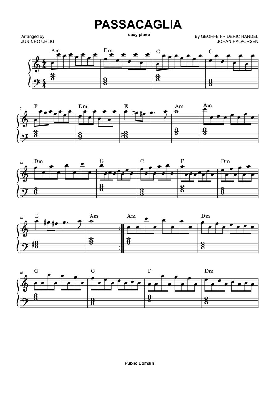 Passacaglia Passacaglia Easy Piano scores gallery preview page 1
