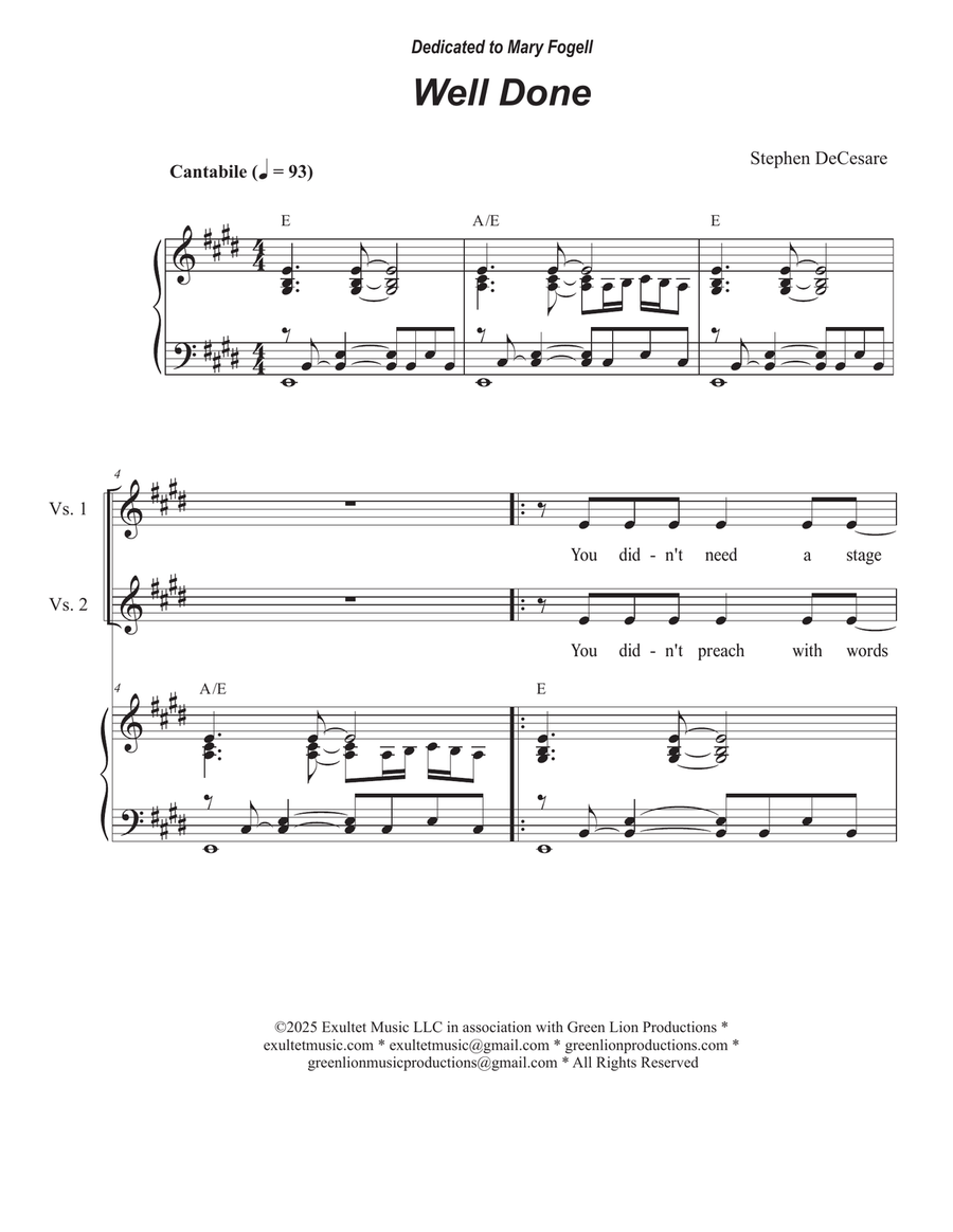 Well Done (Unison choir) Unison Choir scores gallery preview page 1