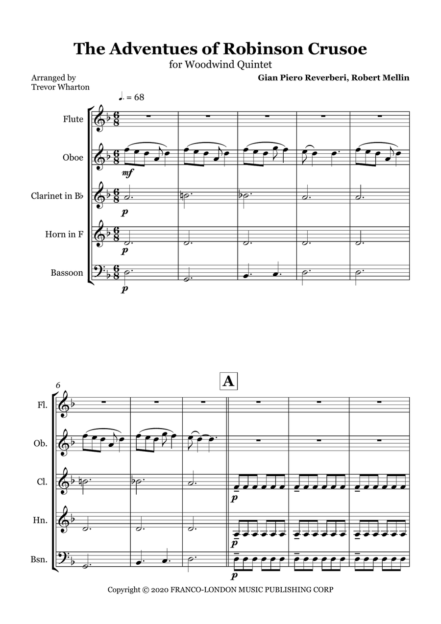 Themes For Adventures Of Robinson Crusoe Woodwind Quintet scores gallery preview page 2