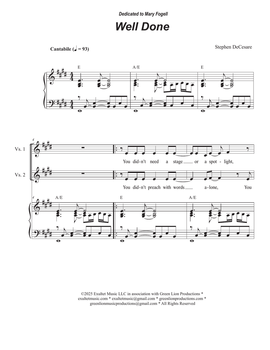 Well Done (Duet for Soprano and Tenor solo) Tenor Voice scores gallery preview page 1