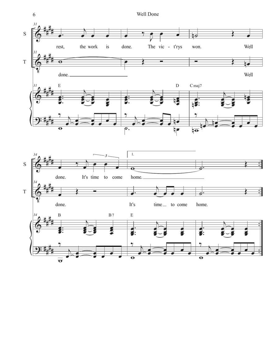 Well Done (Duet for Soprano and Tenor solo) Tenor Voice scores gallery preview page 6