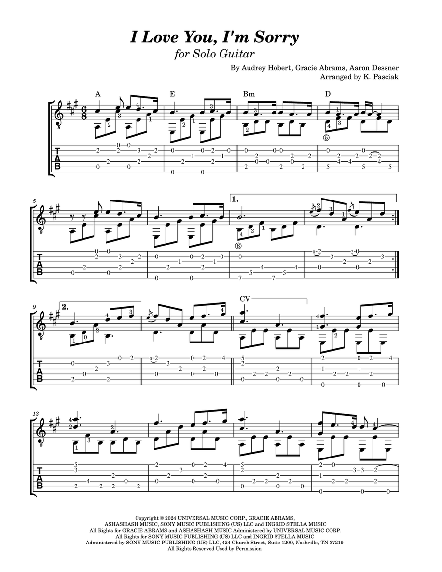 I Love You, I'm Sorry I Love You, I'm Sorry Acoustic Guitar scores gallery preview page 1
