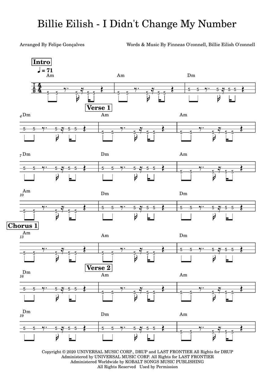 I Didn't Change My Number Acoustic Guitar scores gallery preview page 1
