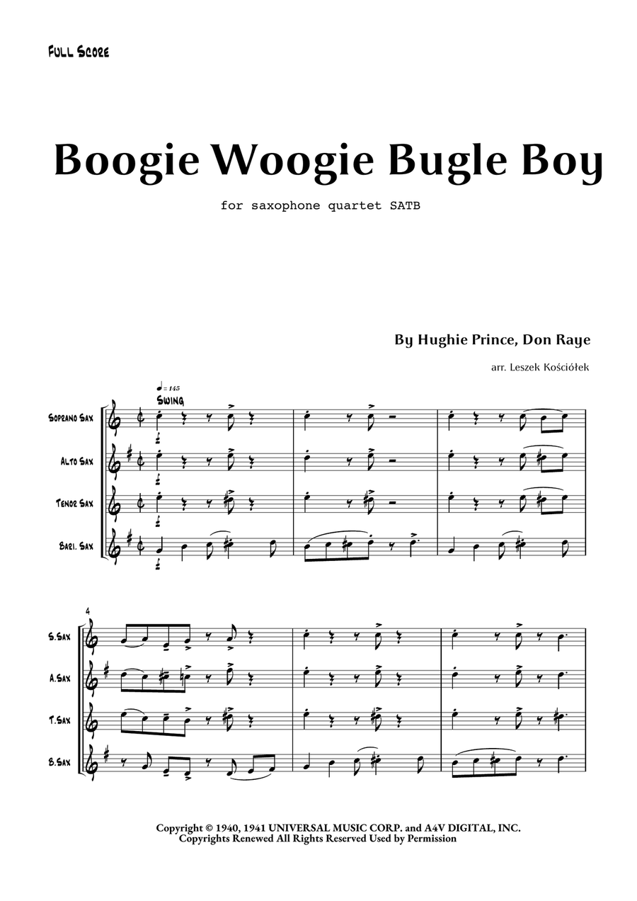 Boogie Woogie Bugle Boy Saxophone Quartet scores gallery preview page 4