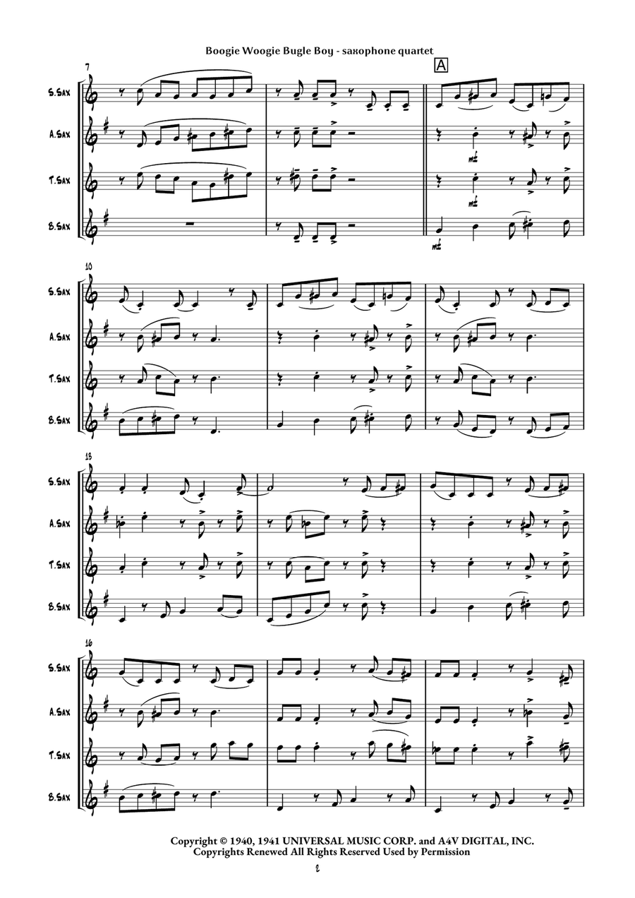 Boogie Woogie Bugle Boy Saxophone Quartet scores gallery preview page 5