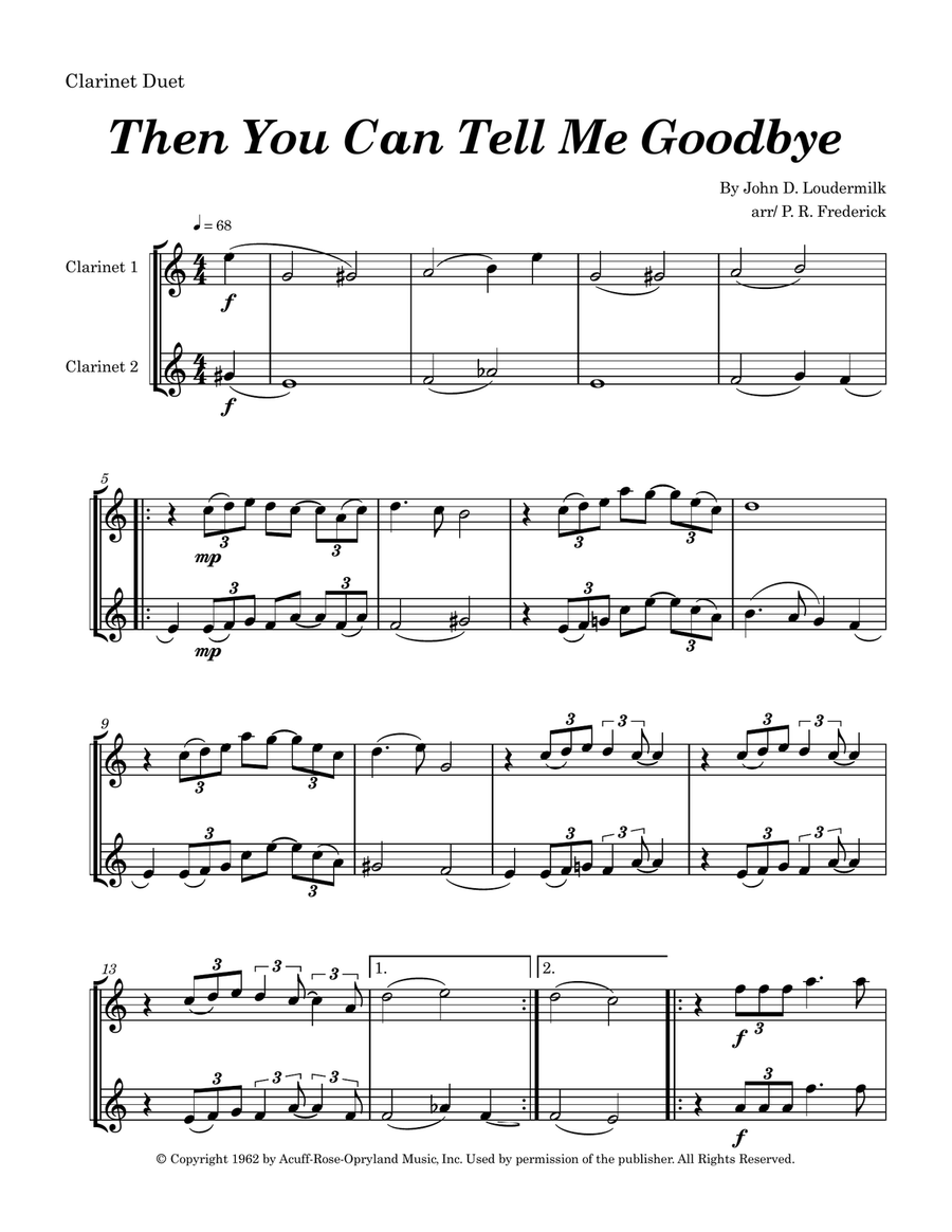 Then You Can Tell Me Goodbye Clarinet Duet scores gallery preview page 1