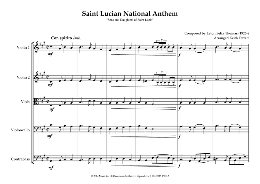 Saint Lucian National Anthem for String Orchestra String Orchestra scores gallery preview page 2