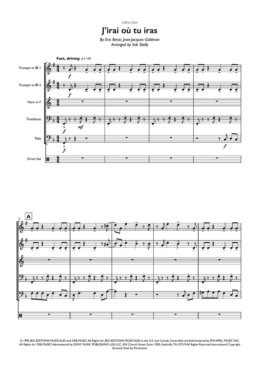 J'irai Ou Tu Iras J'irai Ou Tu Iras Brass Quintet scores gallery preview page 1