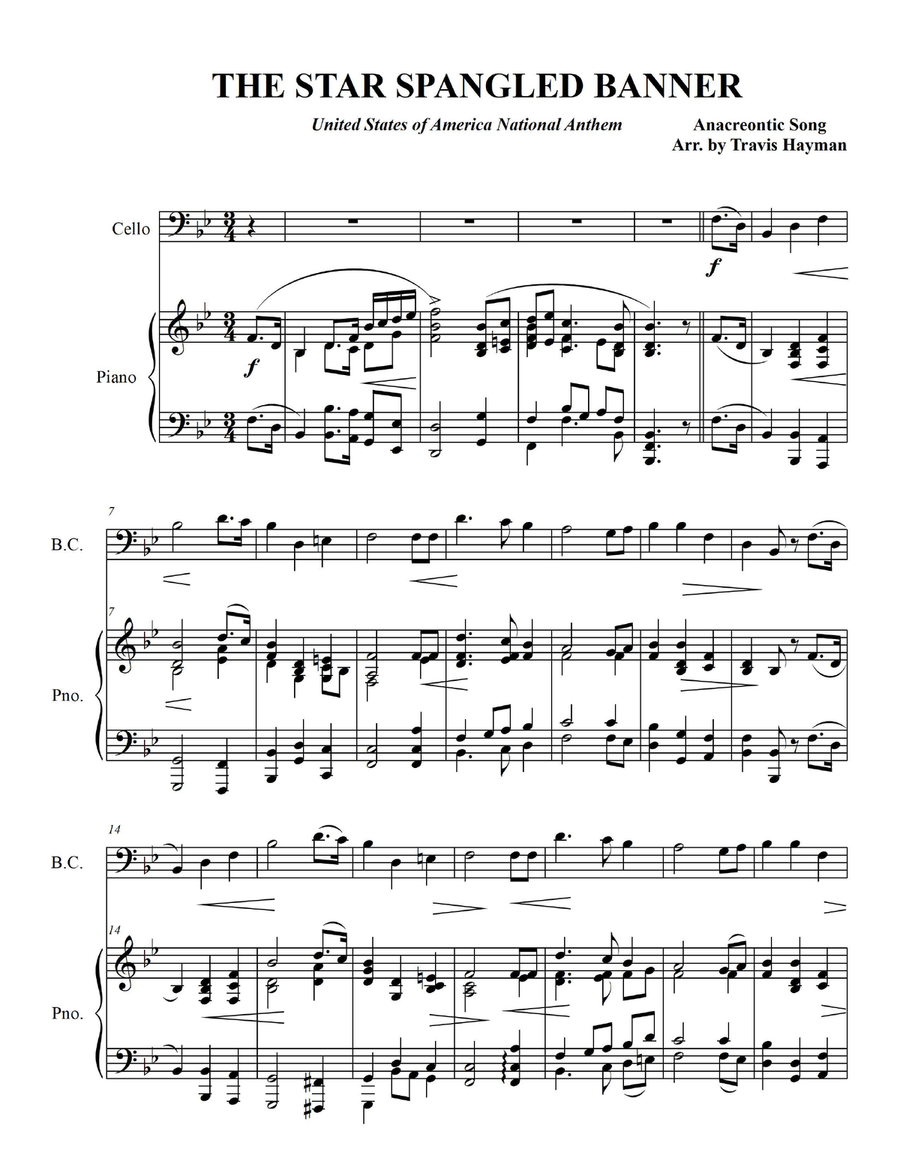 The Star Spangled Banner - for Cello with Piano Accompaniment Piano scores gallery preview page 3