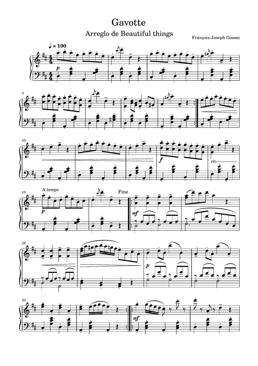 Gavotte-François-Joseph Gossec Piano Solo scores gallery preview page 1