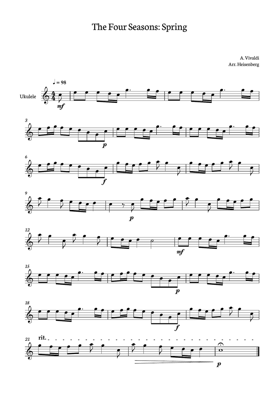 Spring Vivaldi for Ukelele Ukulele scores gallery preview page 1