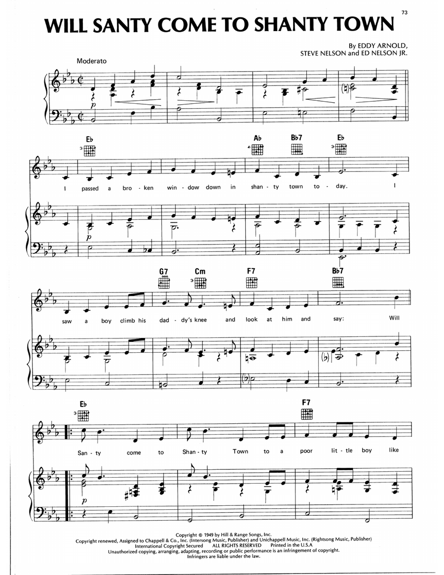Will Santy Come To Shanty Town Piano, Vocal, Guitar scores gallery preview page 1