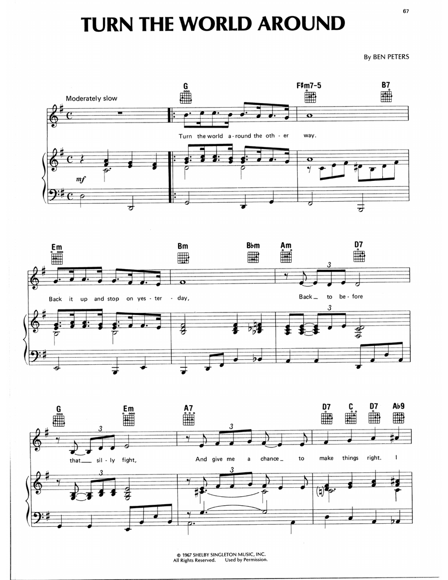 Turn The World Around Turn The World Around Piano, Vocal, Guitar scores gallery preview page 1