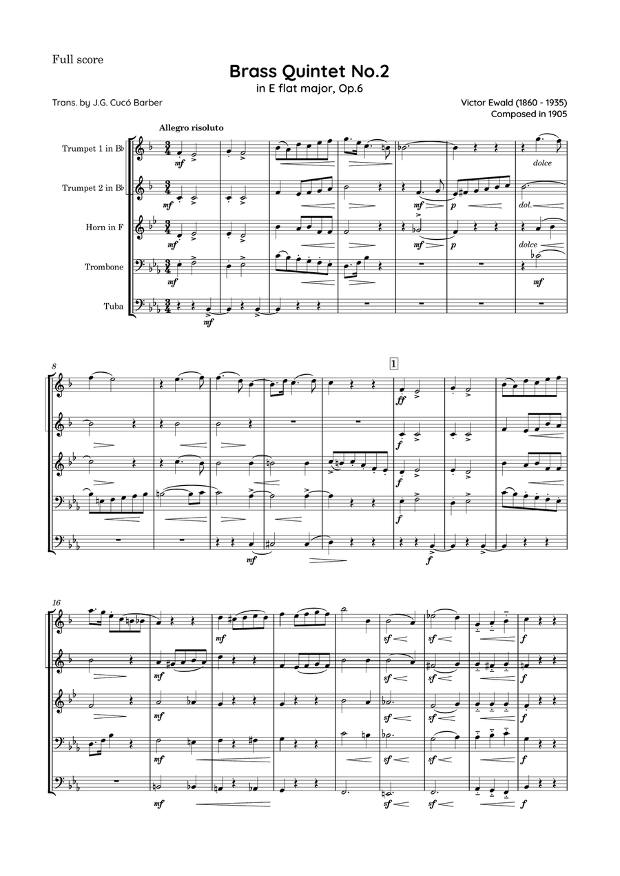 Ewald - Brass Quintet No.2 in E flat major, Op.6 Brass Quintet scores gallery preview page 2