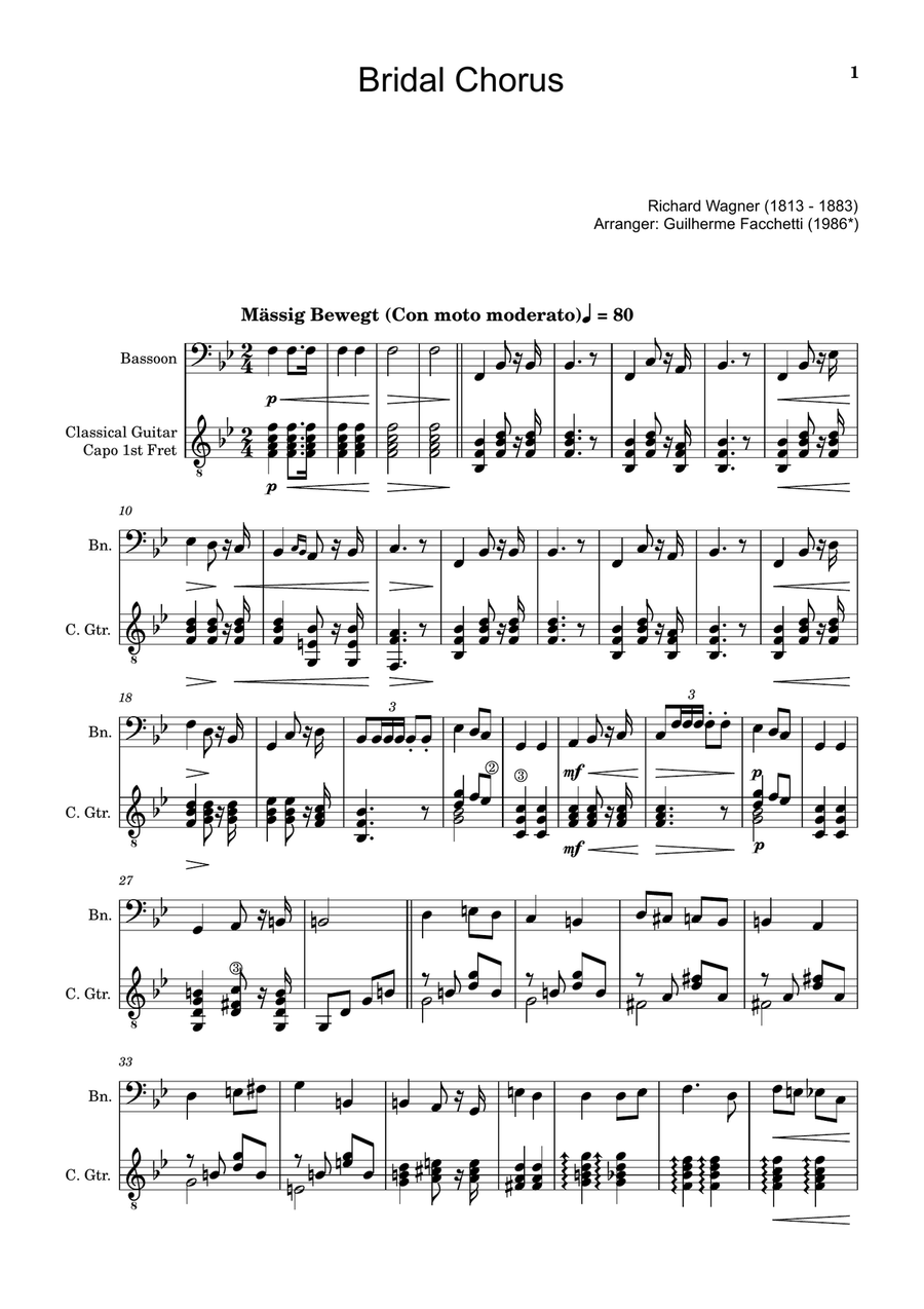 Bridal Chorus. R. Wagner - Arranged for Bassoon and Guitar Chamber Music scores gallery preview page 1