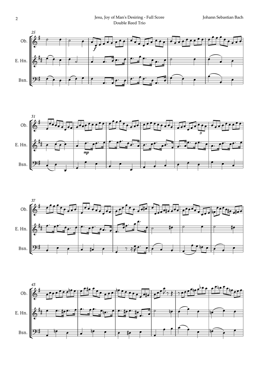 Jesu, Joy of Man's Desiring by Bach for Double Reed Trio Woodwind Trio scores gallery preview page 2