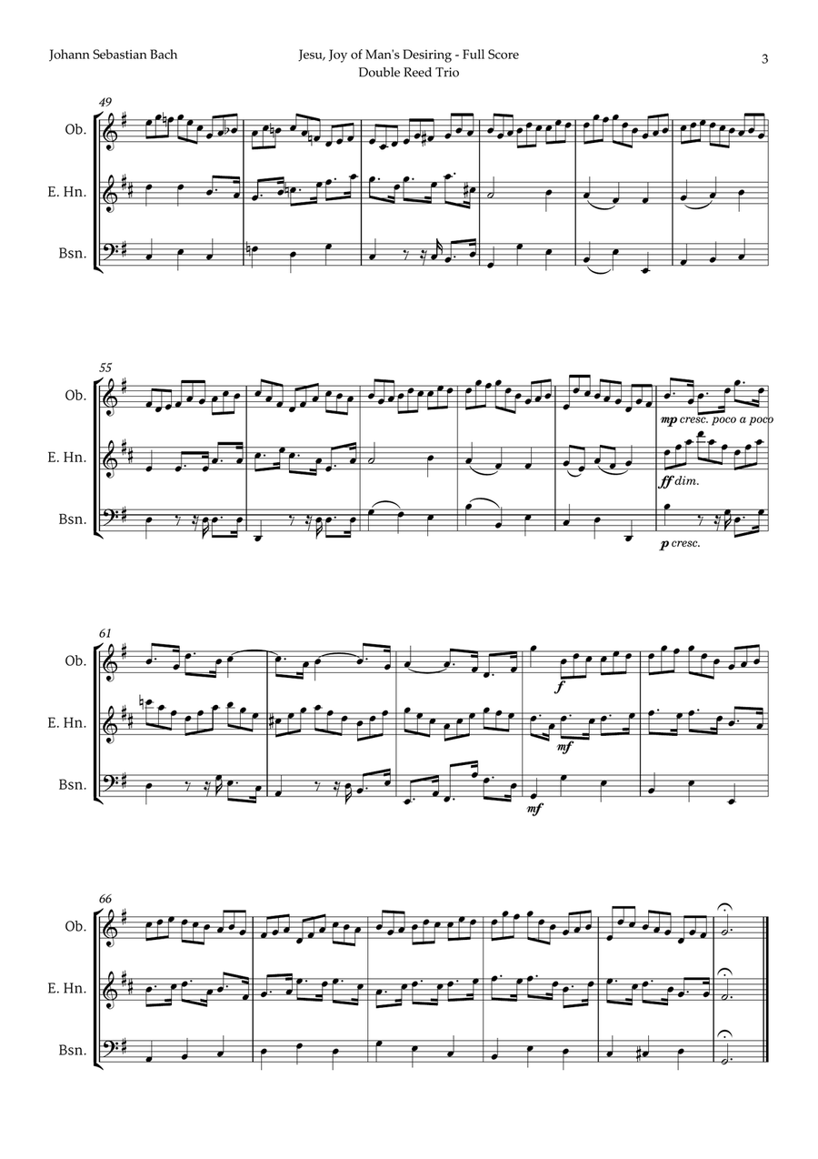 Jesu, Joy of Man's Desiring by Bach for Double Reed Trio Woodwind Trio scores gallery preview page 3