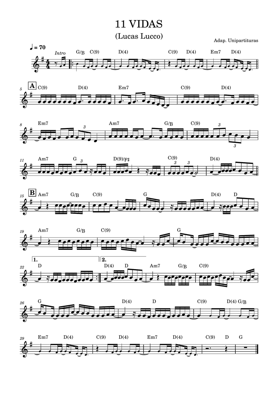 11 Vidas - Partitura com cifra Piano Solo scores gallery preview page 1