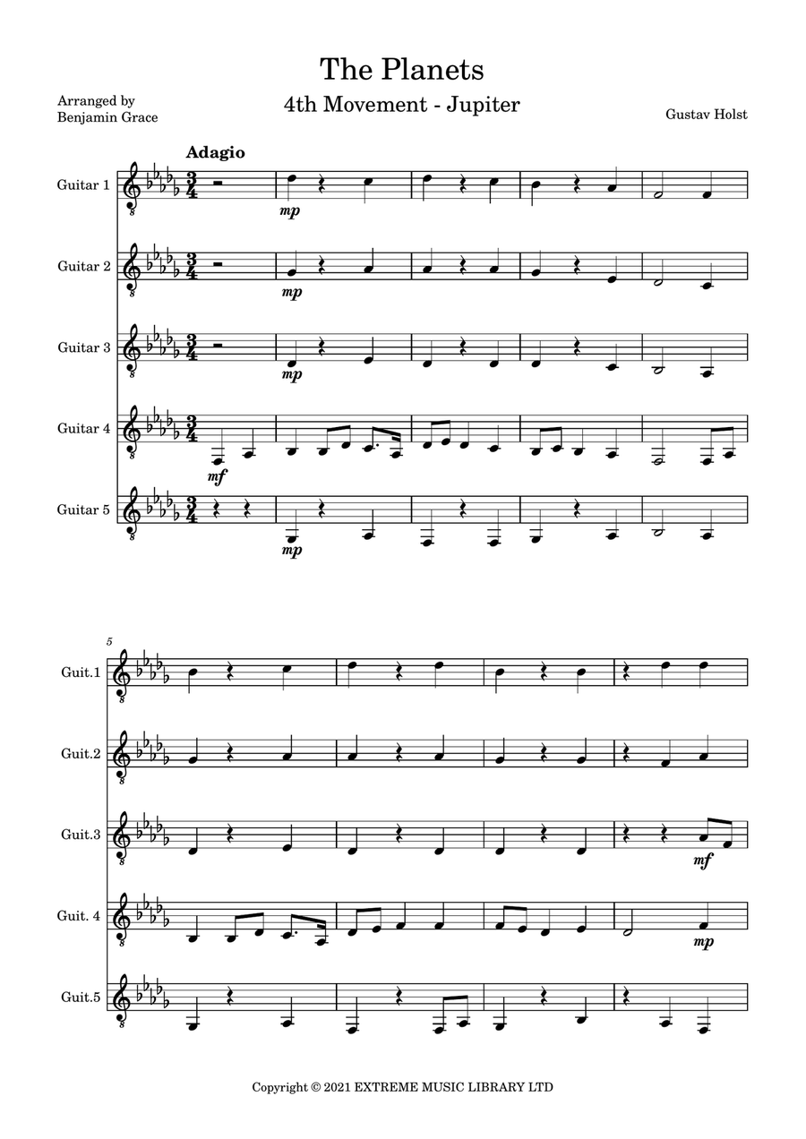 The Planets Suite - Jupiter Guitar Ensemble scores gallery preview page 1