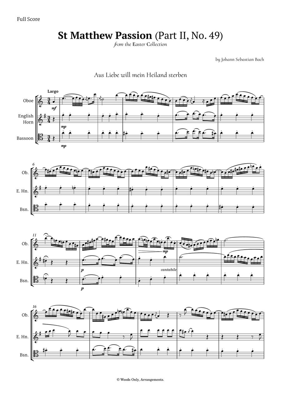 Aus Liebe will mein Heiland sterben by Bach for Double Reed Trio Woodwind Trio scores gallery preview page 1