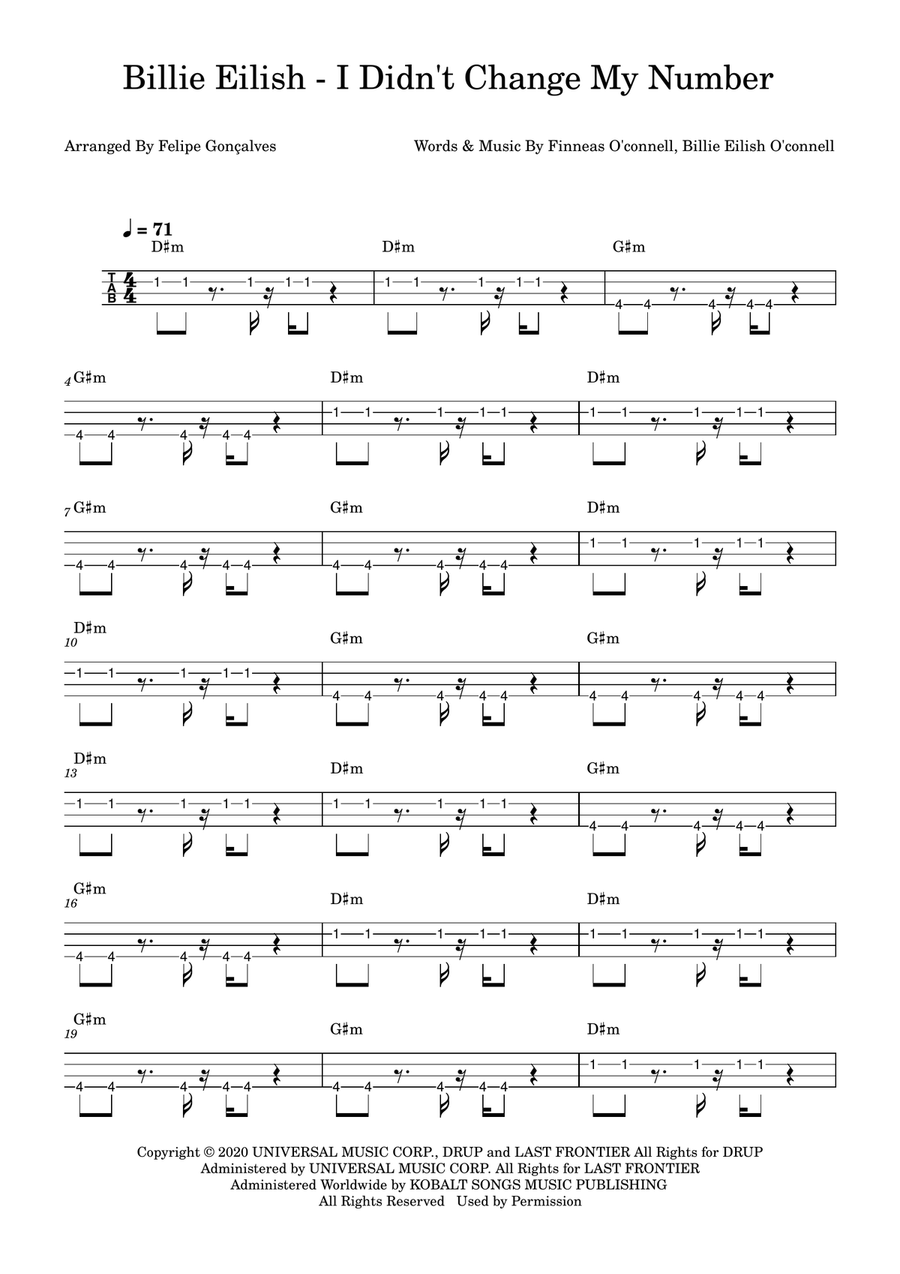 I Didn't Change My Number Acoustic Guitar scores gallery preview page 1