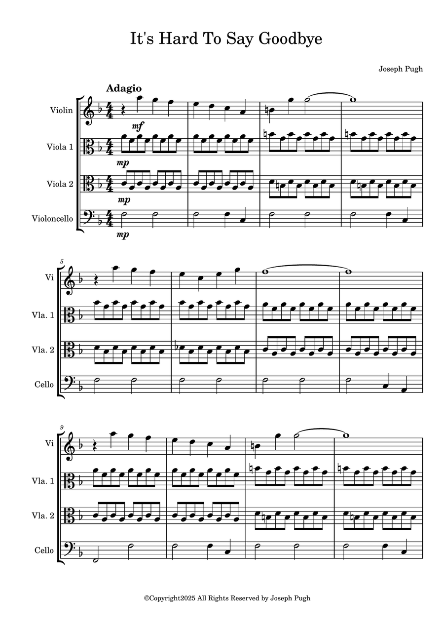 It's Hard To Say Goodbye It's Hard To Say Goodbye String Quartet scores gallery preview page 1