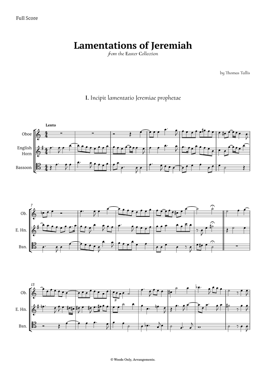 Lamentations of Jeremiah by Thomas Tallis for Double Reed Trio Woodwind Trio scores gallery preview page 1