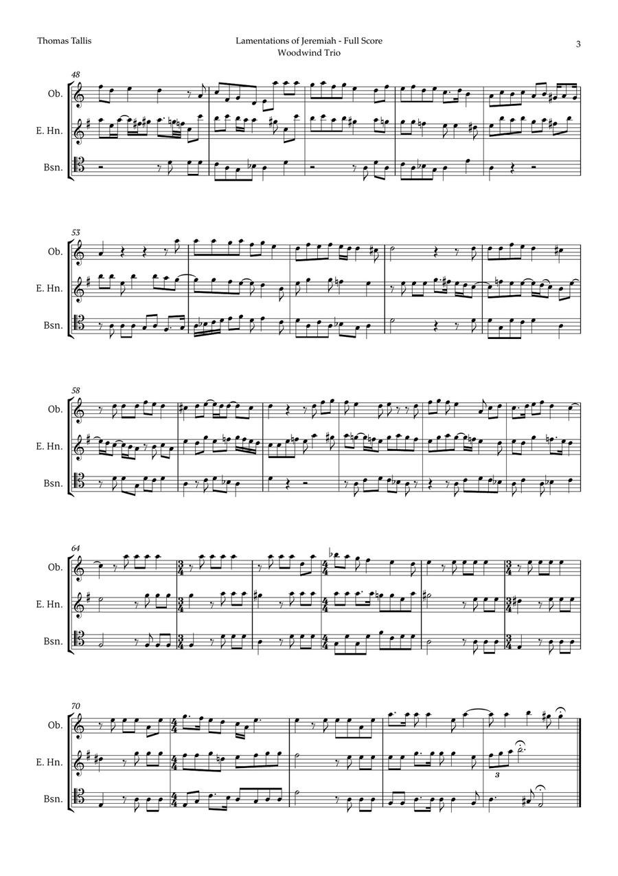 Lamentations of Jeremiah by Thomas Tallis for Double Reed Trio Woodwind Trio scores gallery preview page 3