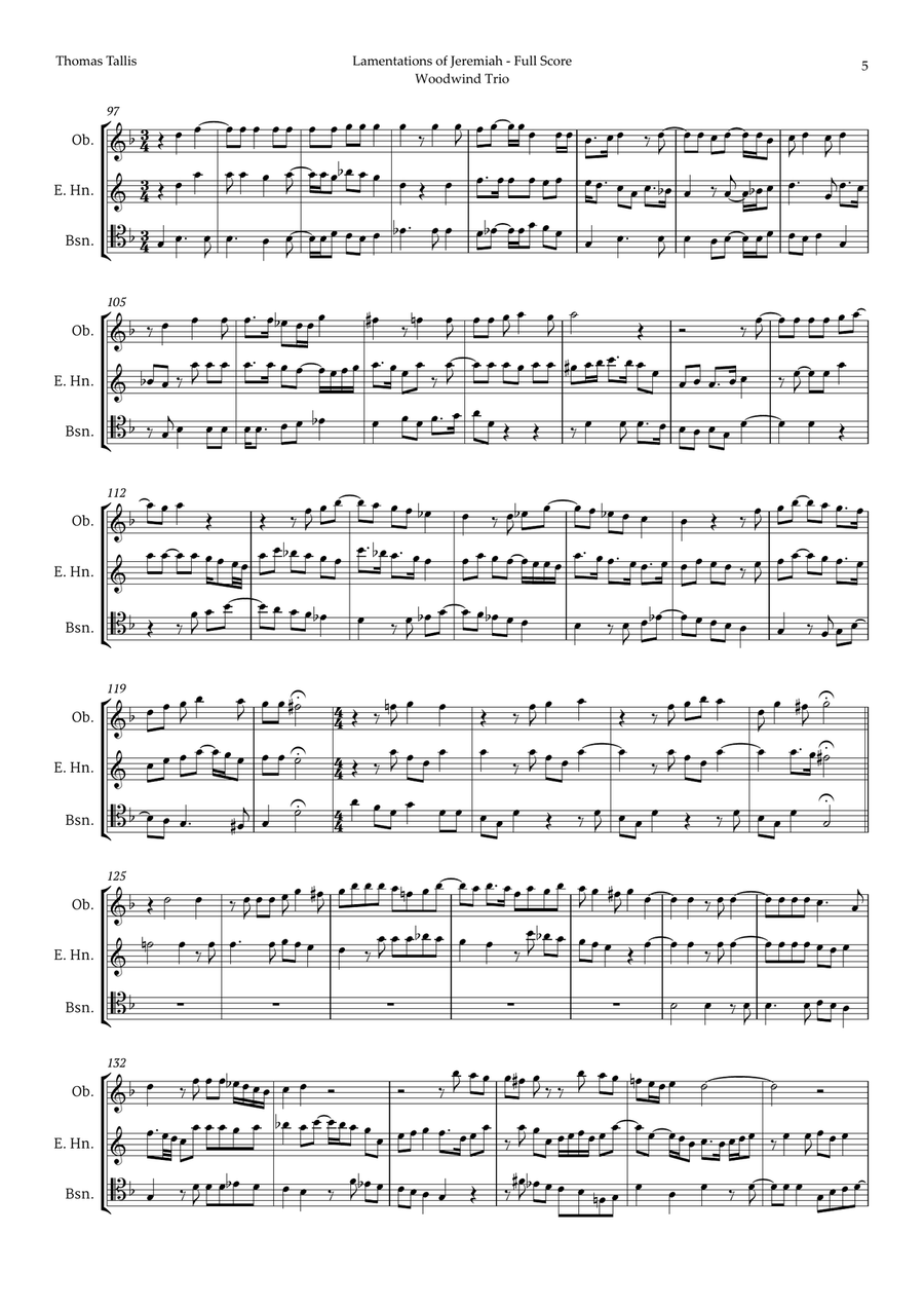 Lamentations of Jeremiah by Thomas Tallis for Double Reed Trio Woodwind Trio scores gallery preview page 5