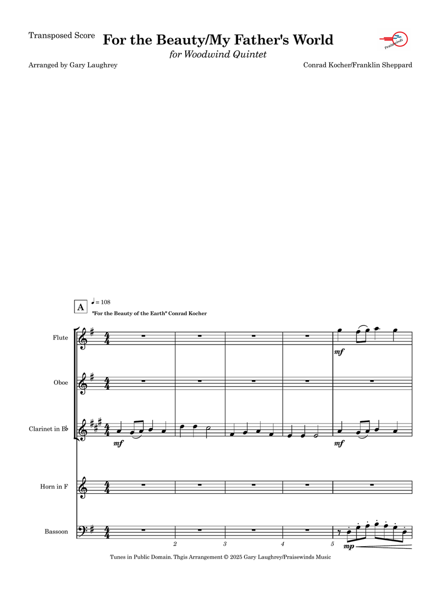For the Beauty of the Earth/This Is My Father's World Woodwind Quintet scores gallery preview page 2